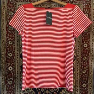 NWT - XL - Lauren Ralph Lauren Red & White Striped Top - Monogram & Gold Buttons